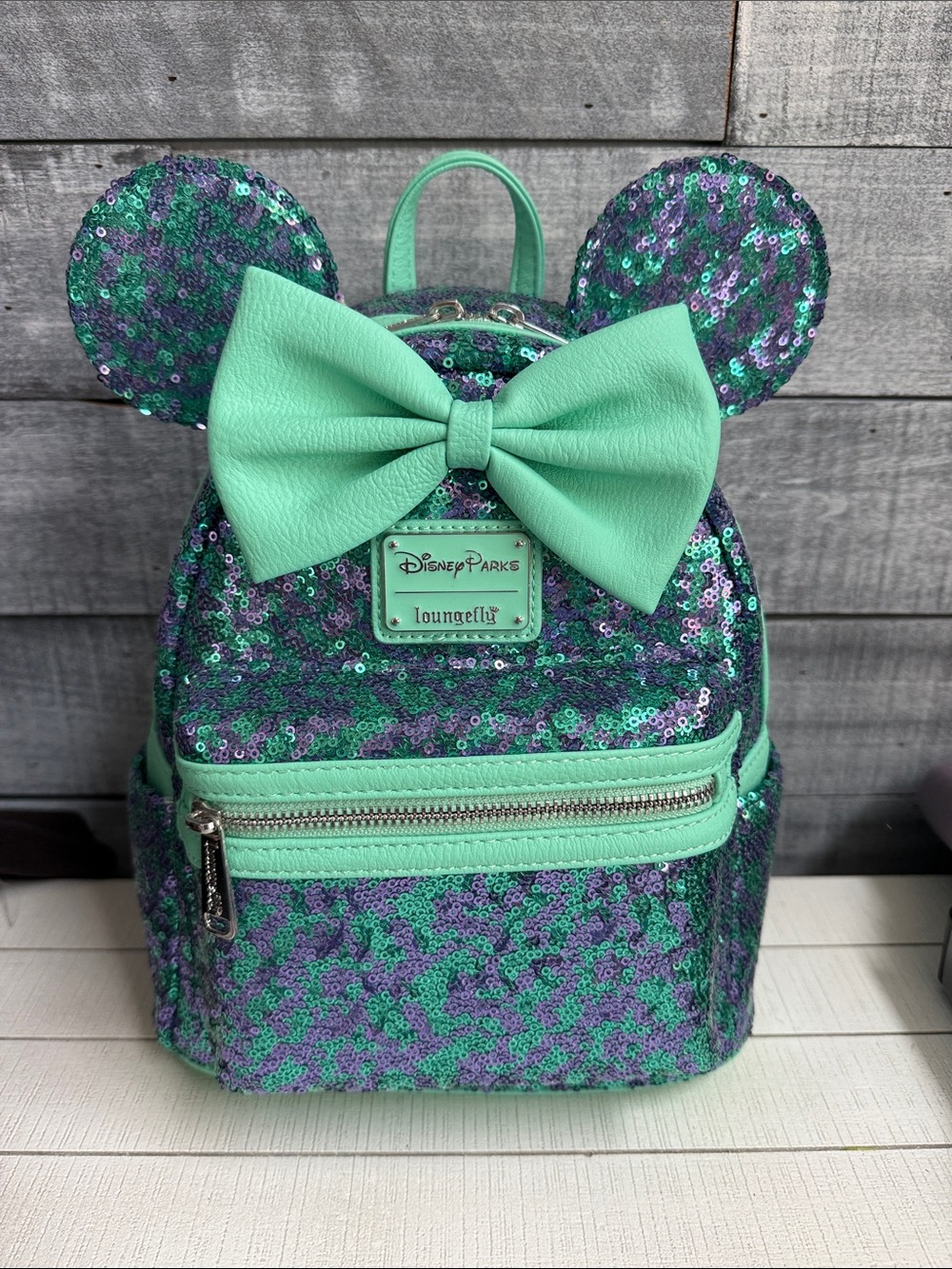 Disney Mint and Purple Sequin Minnie Ear Mini Backpack